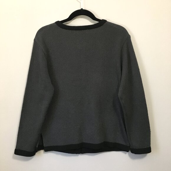 Lavena Black and Grey Embroidered Nubby Button Down Dark Cottage Cardigan - Picture 3 of 15